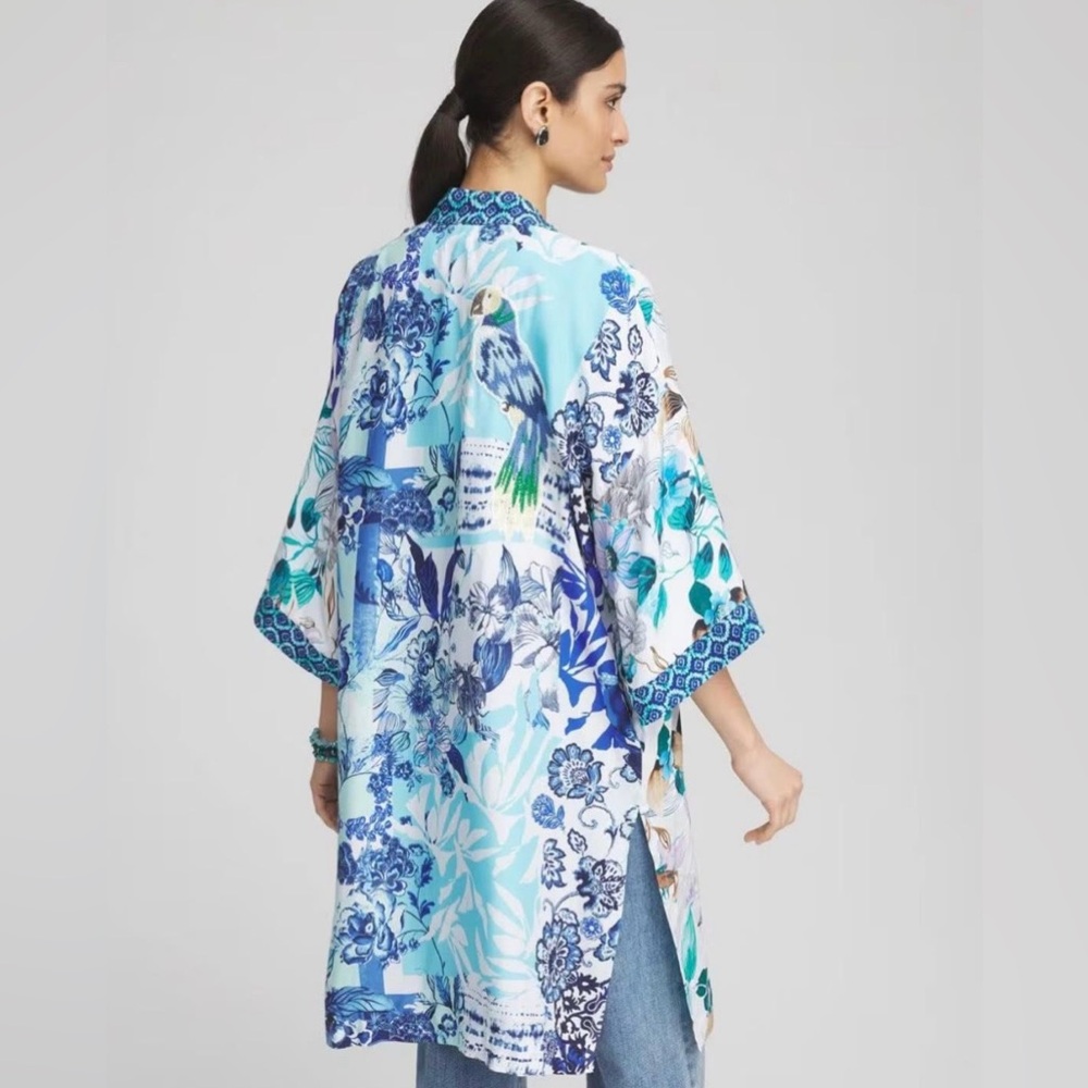 CHICOS ISLAND MOTIF LONG KIMONO SIZE SMALL/MEDIUM NWT! - Picture 2 of 6